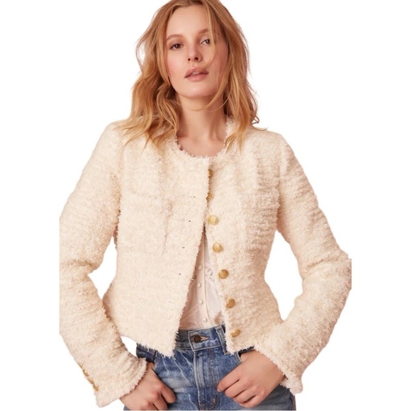 NWT LOVESHACKFANCY Vermont Tweed Woven Beige Jacket Sz 12 - Picture 9 of 9